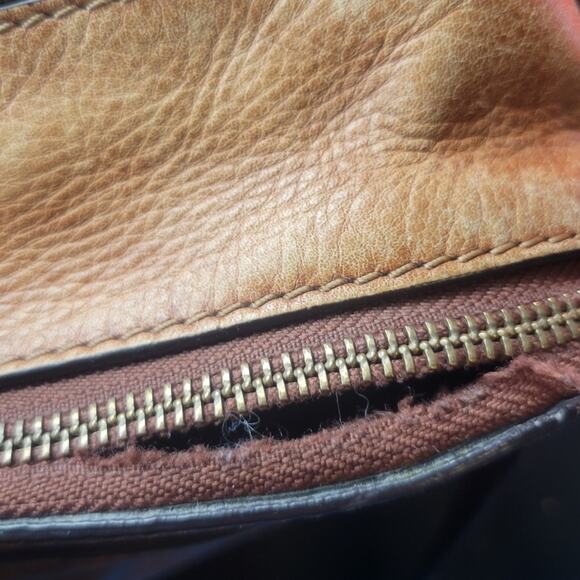 Fossil Haskell Double Zip Workbag Brown Leather FLAW - Picture 4 of 10